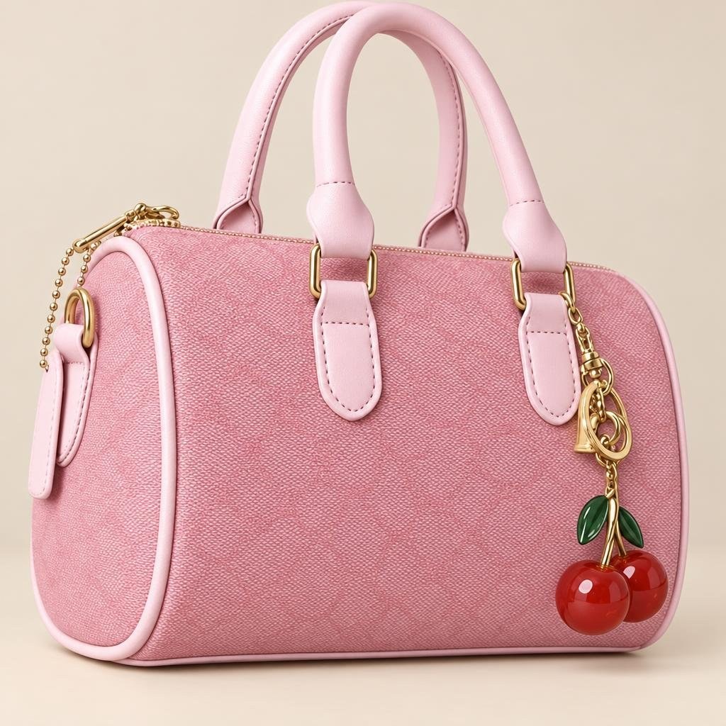 Sac Bowling Rose & breloque cerise